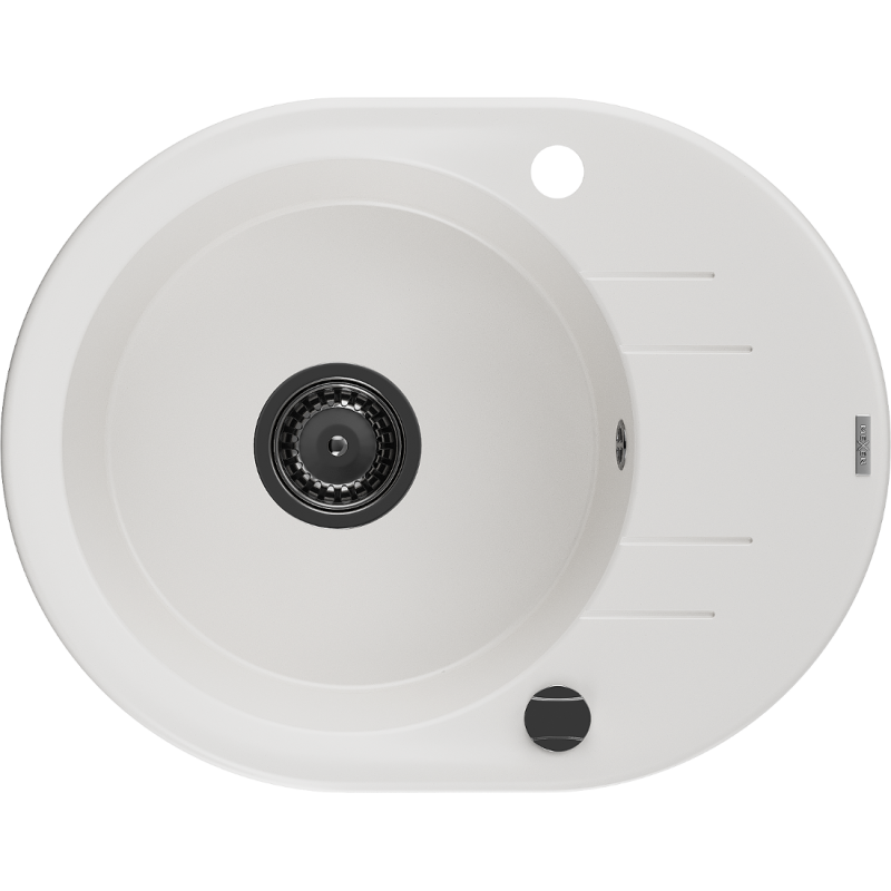 Mexen Kevin Granit-Ëvier mat eng Kummer mat Oflossberäich 586 x 458 mm, wäiss, Schwaarze Siphon - 6517581005-20-B