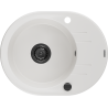 Mexen Kevin évier de cuisine en granit 1 bac avec égouttoir 586 x 458 mm, blanc, siphon noir - 6517581005-20-B