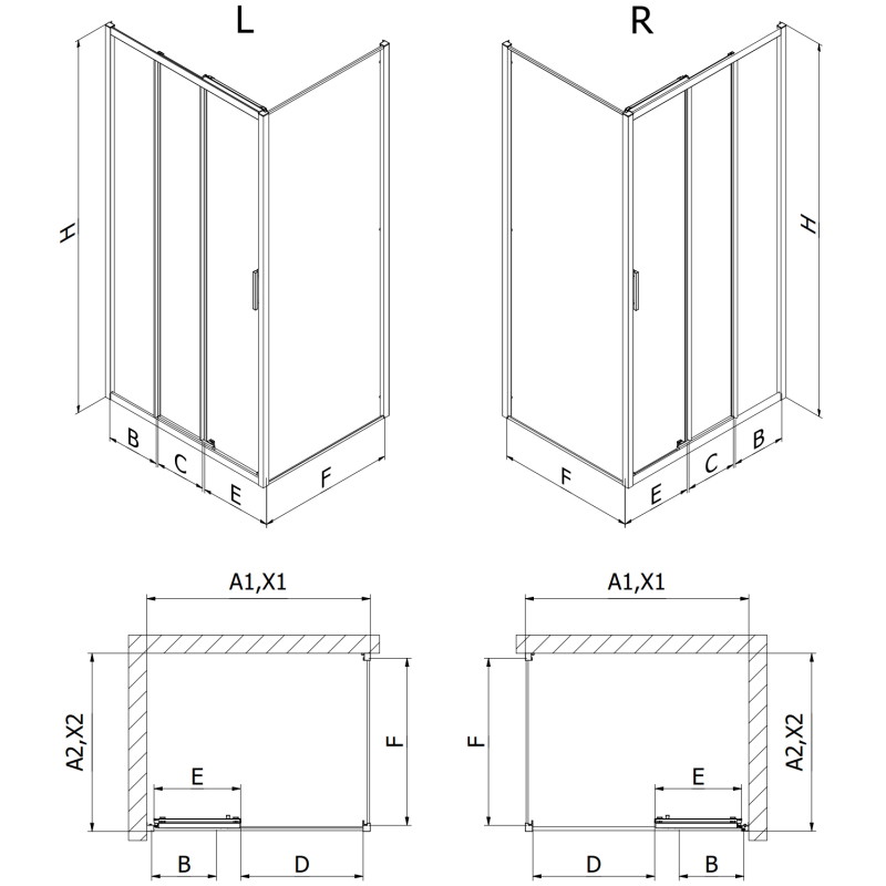 Mexen Exo-3S bīdāmā duškabīne 100 x 100 cm, caurspīdīga, melna - 8153-100-100-70-00