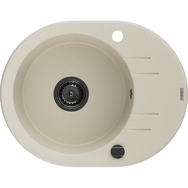 Mexen Kevin fregadero de granito de 1 seno con escurridor 586 x 458 mm, beige, sifón negro - 6517581005-69-B