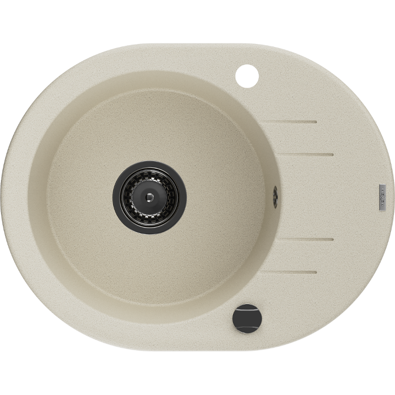 Mexen Kevin fregadero de granito de 1 tazón con escurridor 586 x 458 mm, beige, sifón negro - 6517581005-69-B