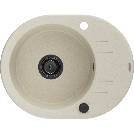 Mexen Kevin fregadero de granito de 1 tazón con escurridor 586 x 458 mm, beige, sifón negro - 6517581005-69-B