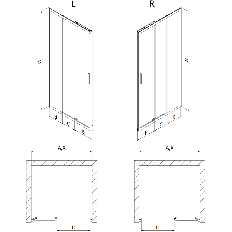 Mexen Exo-3S bīdāmās dušas durvis 95 cm, caurspīdīgas, melnas - 8153-095-000-70-00