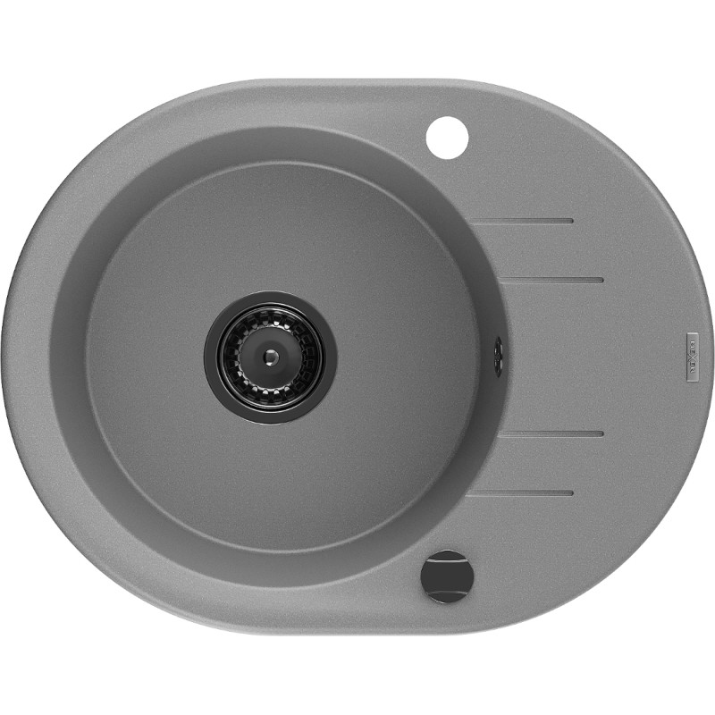 Mexen Kevin fregadero de granito de 1 cubeta con escurridor 586 x 458 mm, gris, sifón negro - 6517581005-71-B