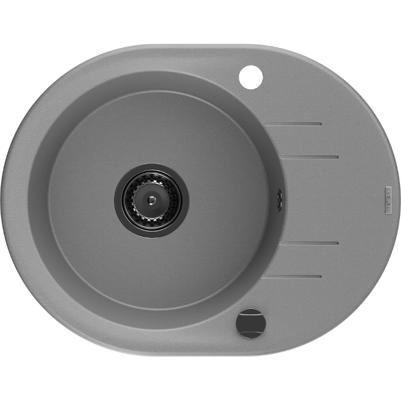 Mexen Kevin fregadero de granito de 1 seno con escurridor 586 x 458 mm, gris, sifón negro - 6517581005-71-B