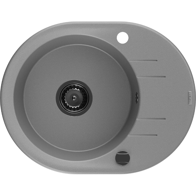 Mexen Kevin lavello in granito 1-vasca con sgocciolatoio 586 x 458 mm, grigio, sifone nero - 6517581005-71-B