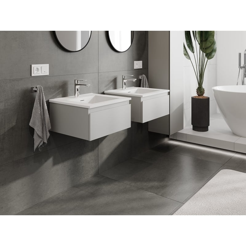 Mexen Orio bathroom cabinet 50 cm with Otis sink, 1 drawer, grey matt/white matt - 91A10-05023-1-BF62-W18M01