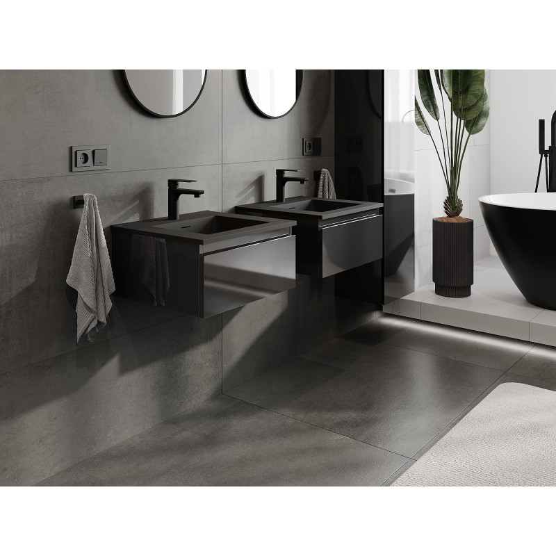 Mexen Orio armario de baño 50 cm con lavabo Otis, 1 cajón, negro brillo/negro mate - 91A10-05023-1-BF70-W18M71