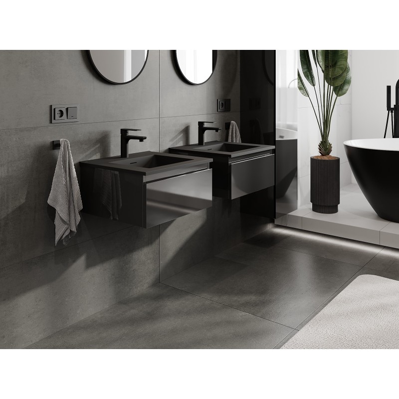 Mexen Orio mueble de baño de 50 cm con lavabo Otis, 1 cajón, negro brillo/negro mate - 91A10-05023-1-BF70-W18M71