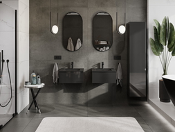 Mexen Orio Badezimmerschrank 50 cm mit Waschbecken Otis, 1 Schublade, schwarzer Glanz/schwarz matt - 91A10-05023-1-BF70-W18M71