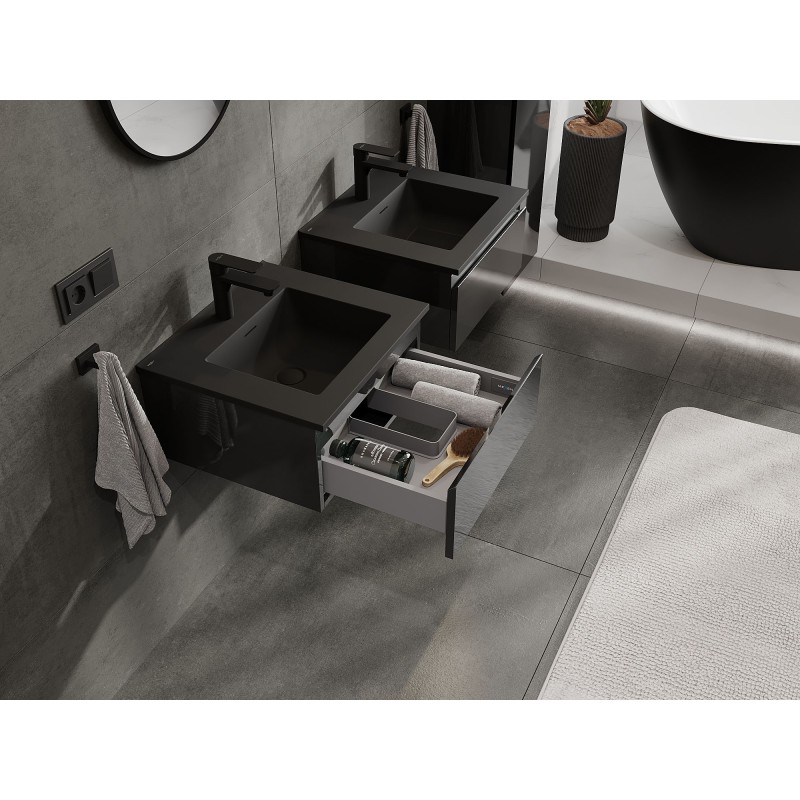 Mexen Orio Badezimmerschrank 50 cm mit Waschbecken Otis, 1 Schublade, schwarzer Glanz/schwarz matt - 91A10-05023-1-BF70-W18M71