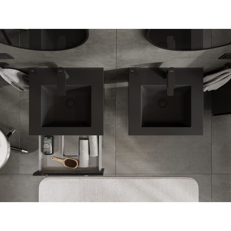 Mexen Orio Badezimmerschrank 50 cm mit Waschbecken Otis, 1 Schublade, schwarzer Glanz/schwarz matt - 91A10-05023-1-BF70-W18M71