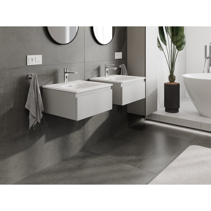 Mexen Orio 50 cm bathroom cabinet with Vela sink, 1 drawer, grey matte/white matte - 91A10-05023-1-BF62-W23M01
