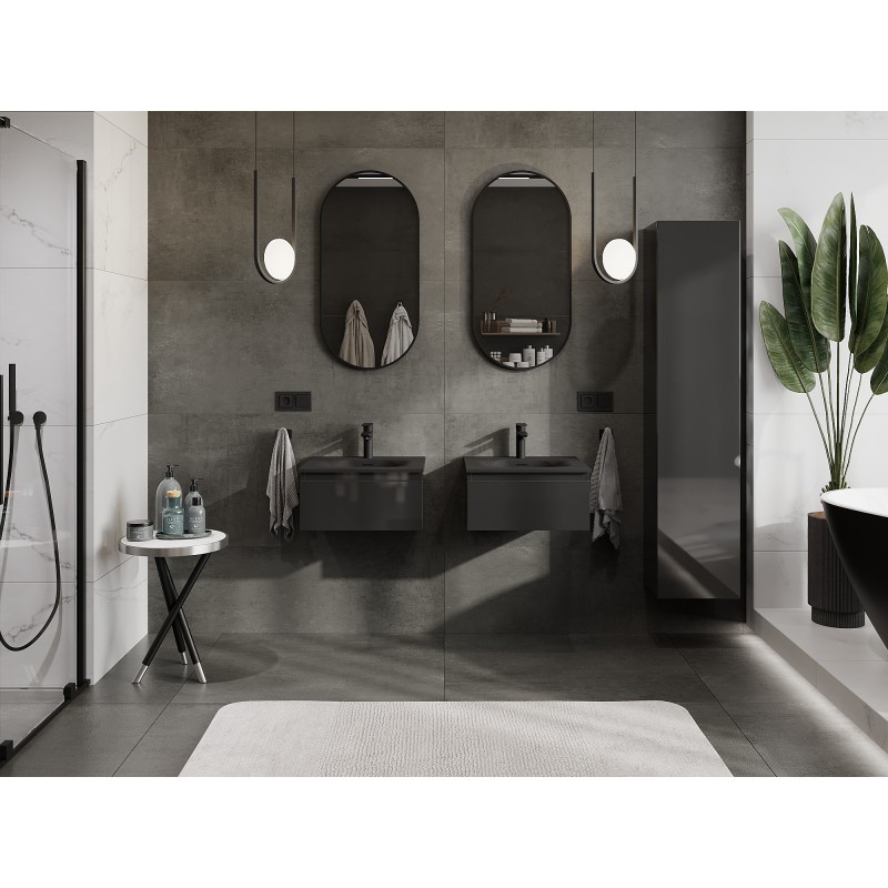 Mexen Orio armoire de salle de bain 50 cm avec lavabo Vela, 1 tiroir, noir brillant/noir mat - 91A10-05023-1-BF70-W23M71