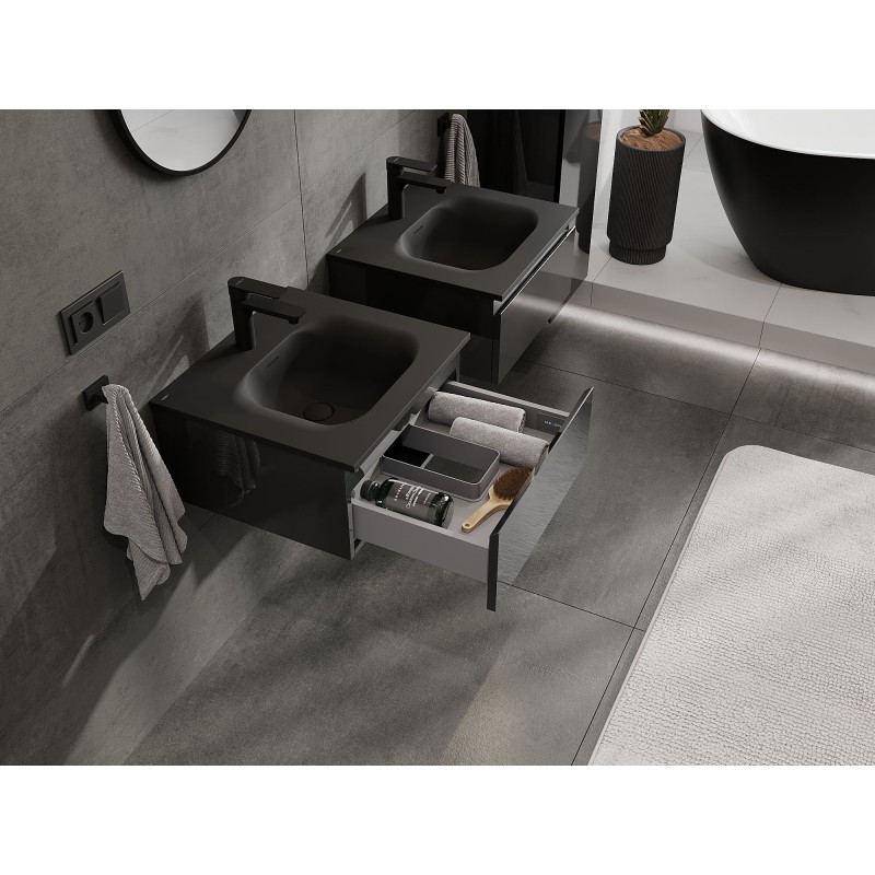 Mexen Orio armadietto da bagno 50 cm con lavabo Vela, 1 cassetto, nero lucido/nero opaco - 91A10-05023-1-BF70-W23M71