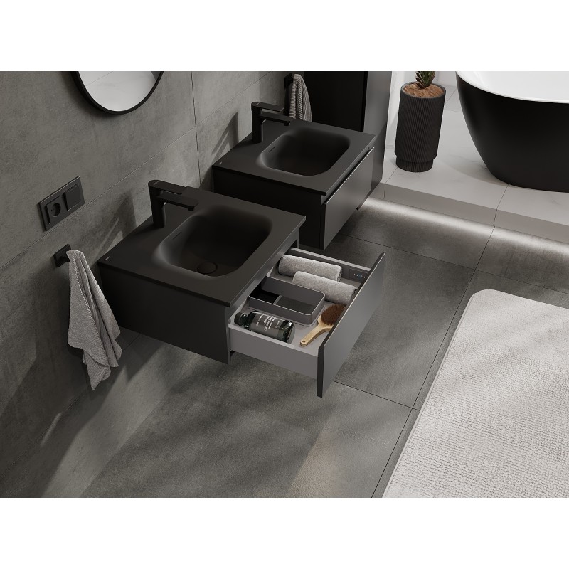 Mexen Orio Badezimmerschrank 50 cm mit Waschbecken Vela, 1 Schublade, schwarz matt - 91A10-05023-1-BF71-W23M71