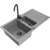 Mexen Matias granite sink 1.5-bowl with drainer and Telma kitchen tap, grey - 6502-71-670200-70-B
