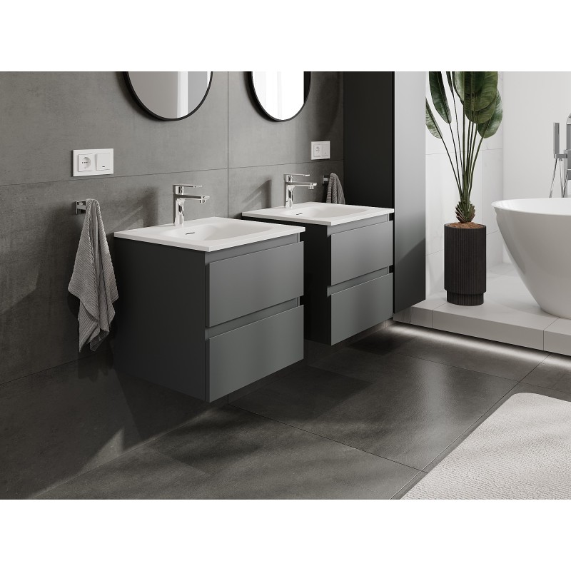 Mexen Orio armario de baño de 50 cm con lavabo Vela, 2 cajones, grafito mate/blanco mate - 91A10-05047-2-BFF66-W23M01