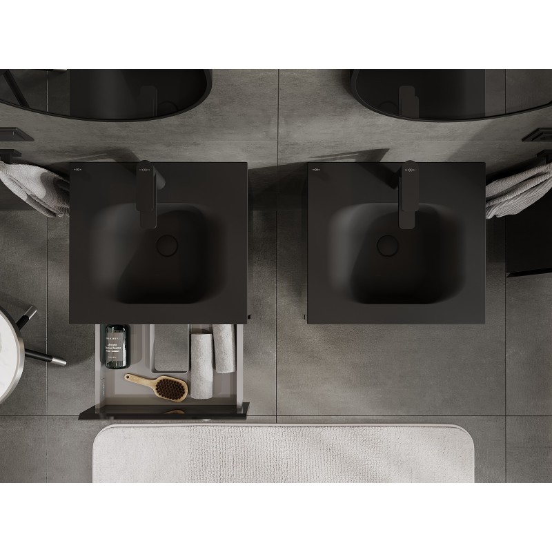 Mexen Orio armario de baño de 50 cm con lavabo Vela, 2 cajones, negro brillante/negro mate - 91A10-05047-2-BFF70-W23M71