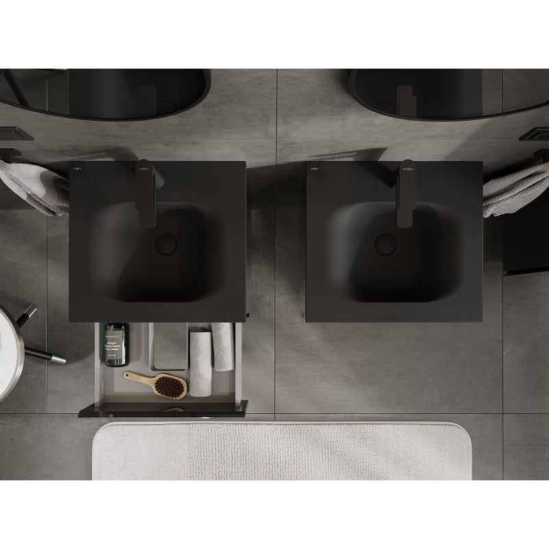 Mexen Orio badkamerkast 50 cm met lavabo Vela, 2 laden, zwart glans/zwart mat - 91A10-05047-2-BFF70-W23M71