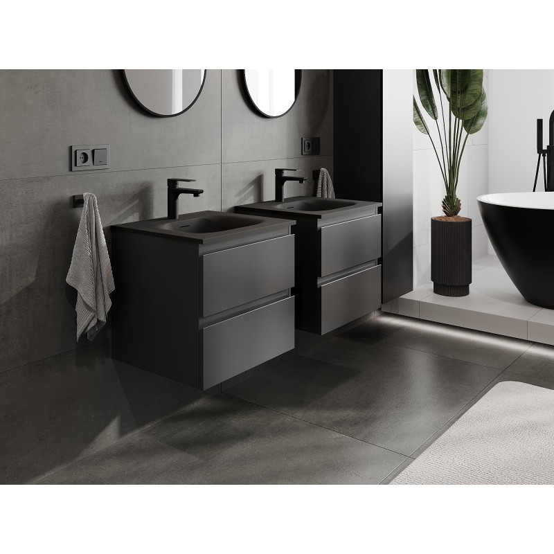Mexen Orio gabinete de baño 50 cm con lavabo Vela, 2 cajones, negro mate - 91A10-05047-2-BFF71-W23M71