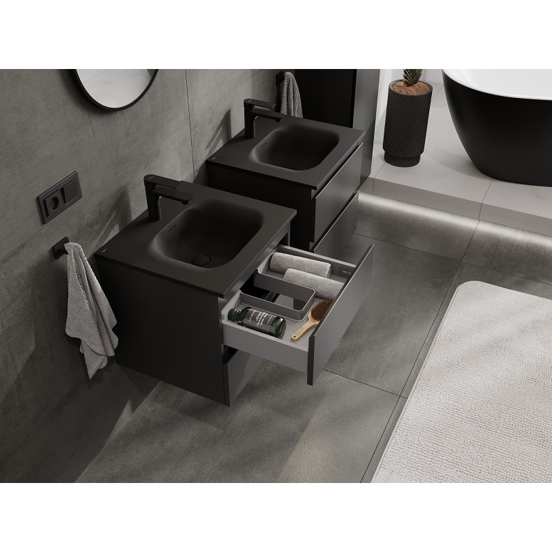Mexen Orio mobiletto da bagno 50 cm con lavabo Vela, 2 cassetti, nero opaco - 91A10-05047-2-BFF71-W23M71