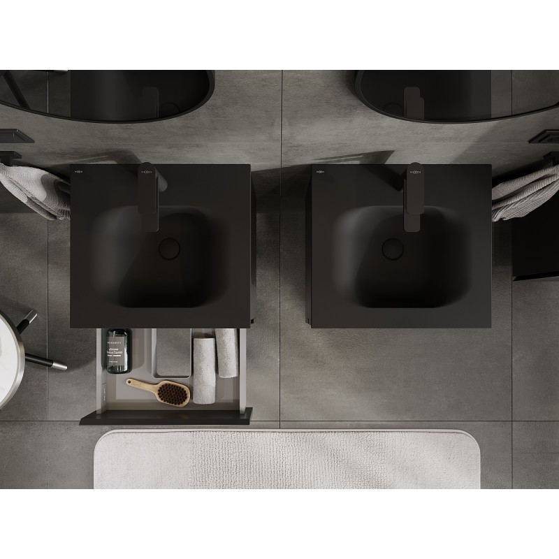 Mexen Orio 50 cm Badezimmerschrank mit Waschbecken Vela, 2 Schubladen, schwarz matt - 91A10-05047-2-BFF71-W23M71
