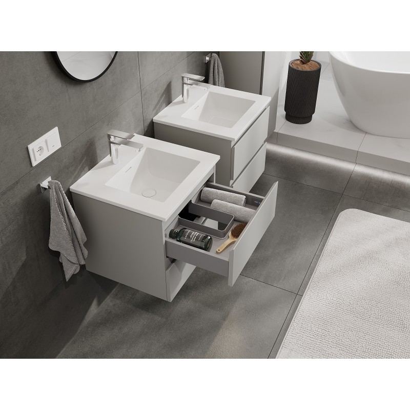 Mexen Orio armoire de salle de bain 50 cm avec lavabo Otis, 2 tiroirs, gris mat/blanc mat - 91A10-05047-2-BFF62-W18M01