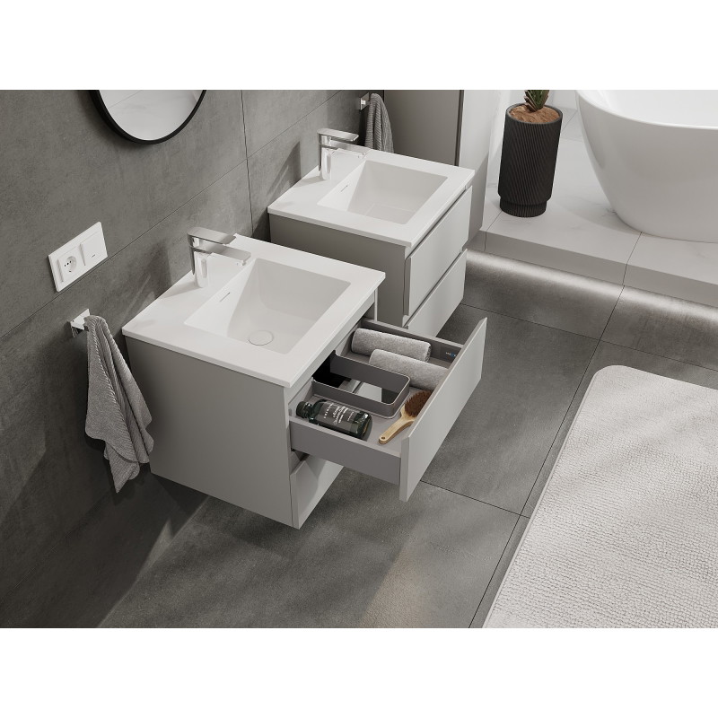 Mexen Orio vannitoakapid 50 cm koos Otise valamu, 2 sahtlit, hall matt/valge matt - 91A10-05047-2-BFF62-W18M01