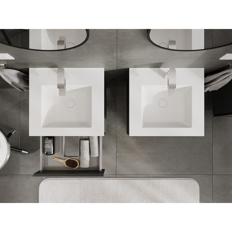 Mexen Orio Badezimmerschrank 50 cm mit Waschbecken Otis, 2 Schubladen, grafit matt/weiß matt - 91A10-05047-2-BFF66-W18M01