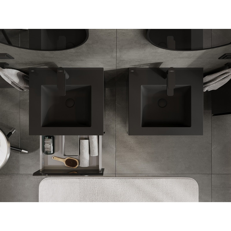 Mexen Orio armario de baño de 50 cm con lavabo Otis, 2 cajones, negro brillo/negro mate - 91A10-05047-2-BFF70-W18M71