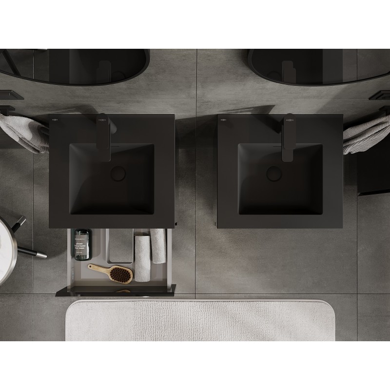 Mexen Orio armoire de salle de bain 50 cm avec lavabo Otis, 2 tiroirs, noir brillant/noir mat - 91A10-05047-2-BFF70-W18M71