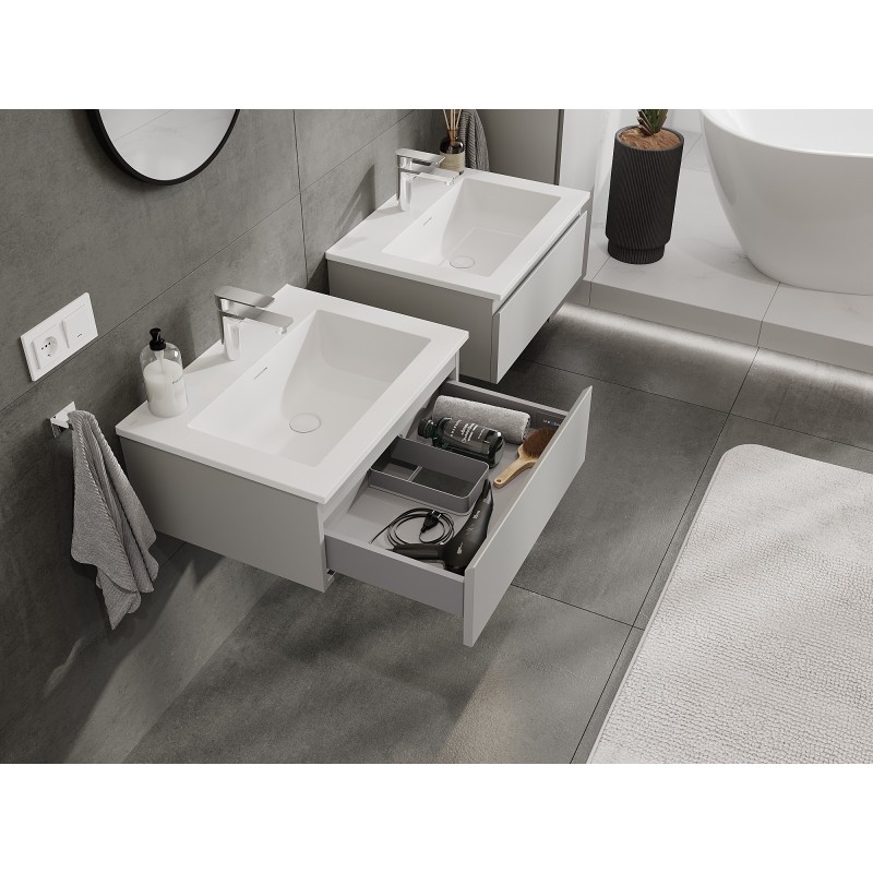 Mexen Orio gabinete de baño 60 cm con lavabo Otis, 1 cajón, gris mate/blanco mate - 91A10-06023-1-BF62-W18M01
