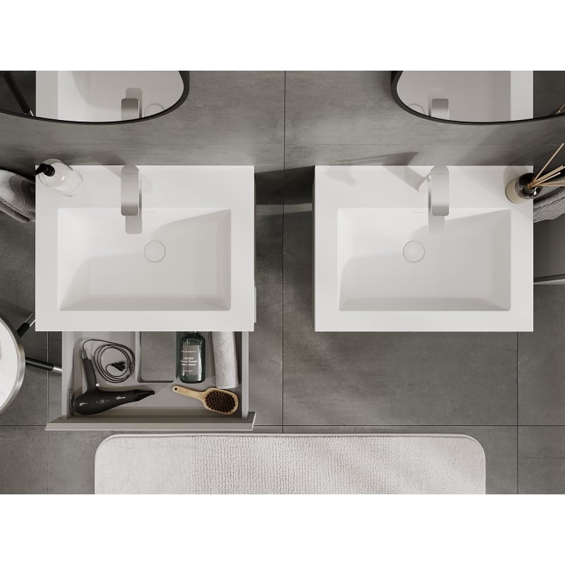 Mexen Orio bathroom cabinet 60 cm with Otis washbasin, 1 drawer, grey matte/white matte - 91A10-06023-1-BF62-W18M01
