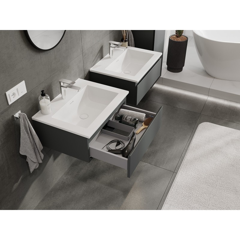Mexen Orio gabinete de baño 60 cm con lavabo Otis, 1 cajón, grafito mate/blanco mate - 91A10-06023-1-BF66-W18M01