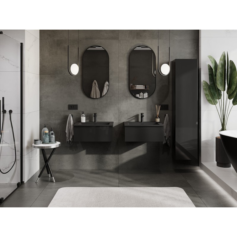 Mexen Orio Badezimmerschrank 60 cm mit Waschbecken Otis, 1 Schublade, schwarz glänzend/schwarz matt - 91A10-06023-1-BF70-W18M71