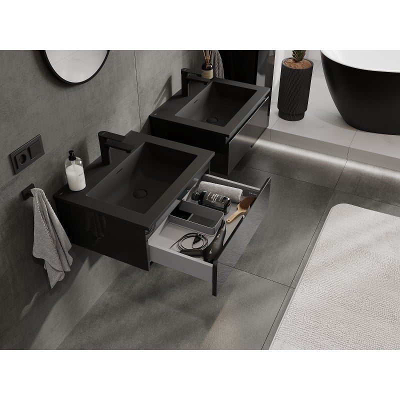 Mexen Orio mobile da bagno 60 cm con lavabo Otis, 1 cassetto, nero lucido/nero opaco - 91A10-06023-1-BF70-W18M71