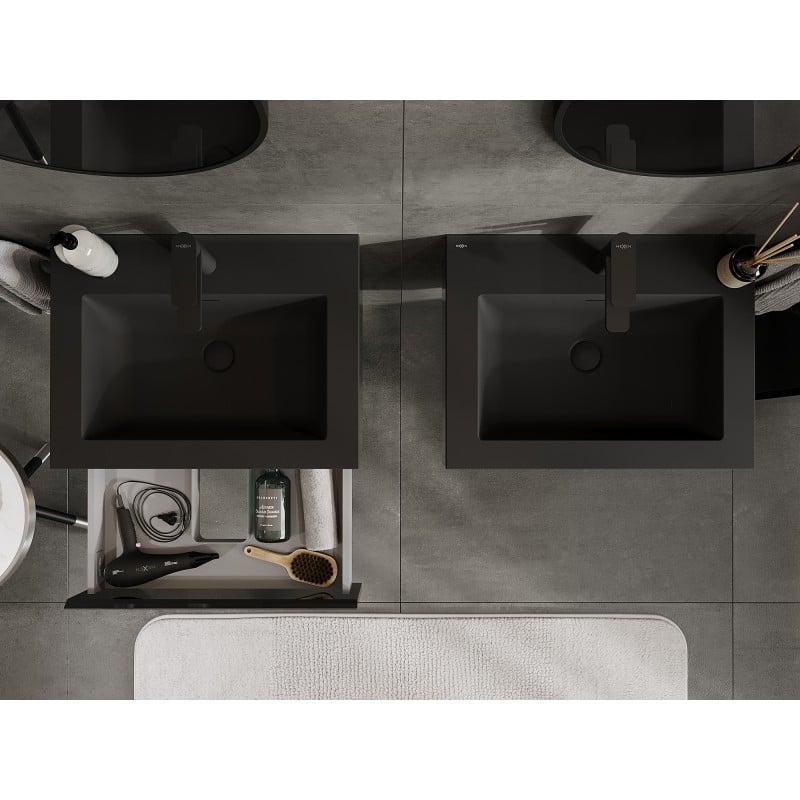 Mexen Orio meuble de salle de bains 60 cm avec lavabo Otis, 1 tiroir, noir brillant/noir mat - 91A10-06023-1-BF70-W18M71