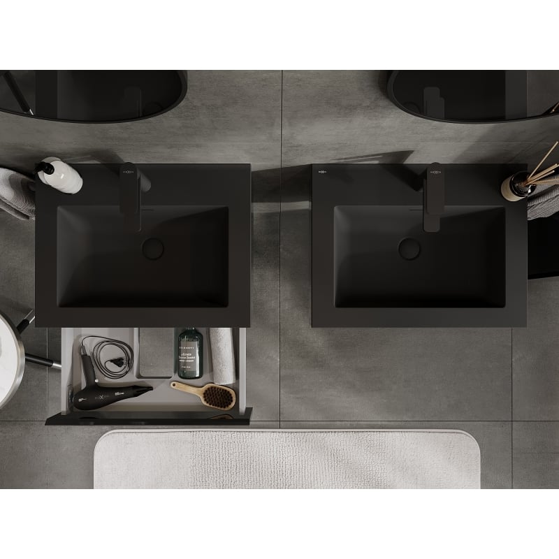Mexen Orio mobiletto da bagno 60 cm con lavabo Otis, 1 cassetto, nero lucido/nero opaco - 91A10-06023-1-BF70-W18M71