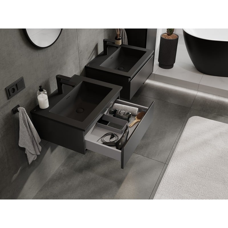 Mexen Orio Badezimmerschrank 60 cm mit Waschbecken Otis, 1 Schublade, schwarz matt - 91A10-06023-1-BF71-W18M71