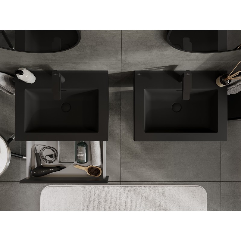 Mexen Orio badkamerkast 60 cm met wastafel Otis, 1 lade, zwart mat - 91A10-06023-1-BF71-W18M71