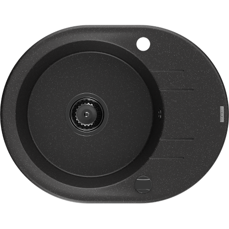 Mexen Kevin fregadero de granito de 1 cubeta con escurridor 586 x 458 mm, negro/plateado metálico, sifón negro