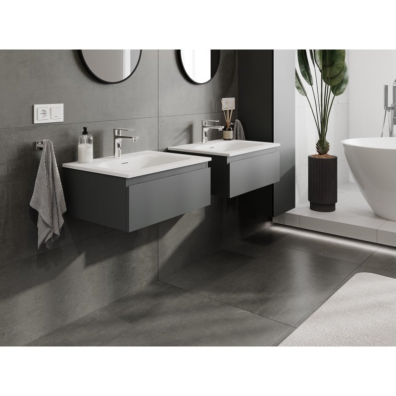 Mexen Orio szafka łazienkowa 60 cm z umywalką Vela, 1 szuflada, grafit mat/biała mat - 91A10-06023-1-BF66-W23M01