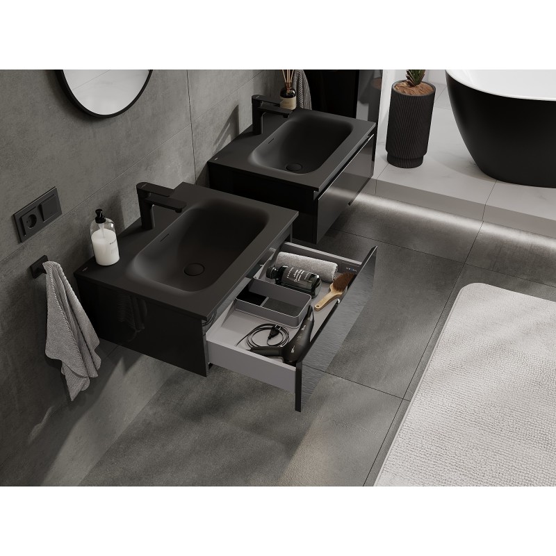 Mexen Orio mobile bagno 60 cm con lavabo Vela, 1 cassetto, nero lucido/nero opaco - 91A10-06023-1-BF70-W23M71