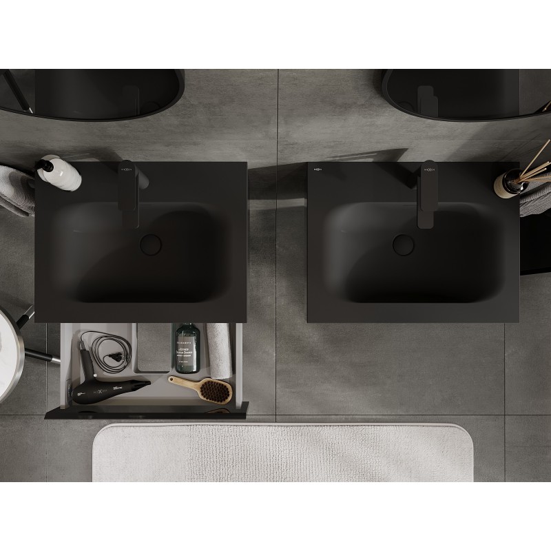 Mexen Orio mobile bagno 60 cm con lavabo Vela, 1 cassetto, nero lucido/nero opaco - 91A10-06023-1-BF70-W23M71
