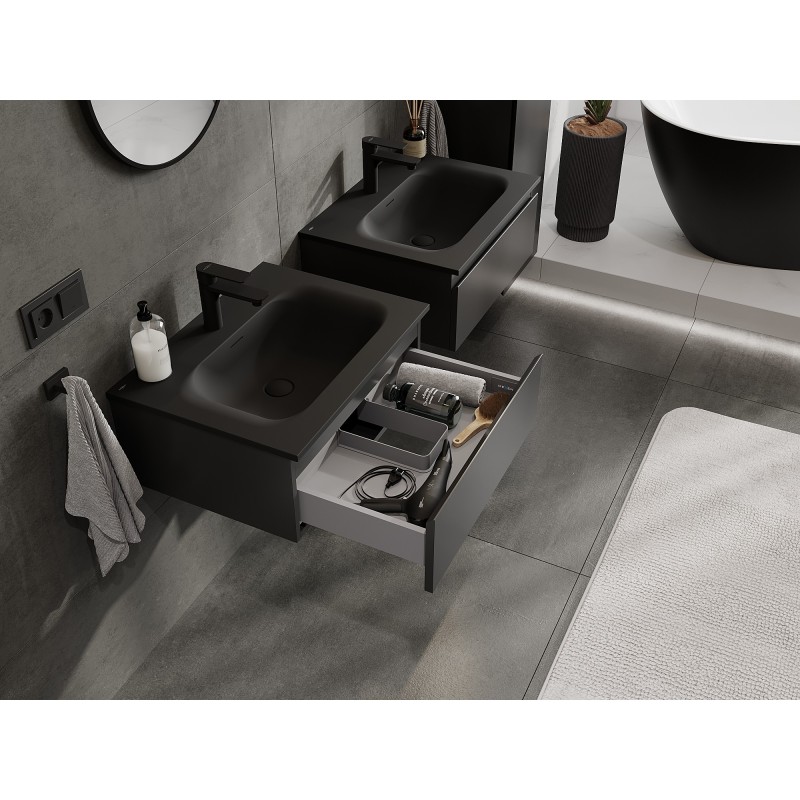 Mexen Orio armadietto da bagno 60 cm con lavabo Vela, 1 cassetto, nero opaco - 91A10-06023-1-BF71-W23M71