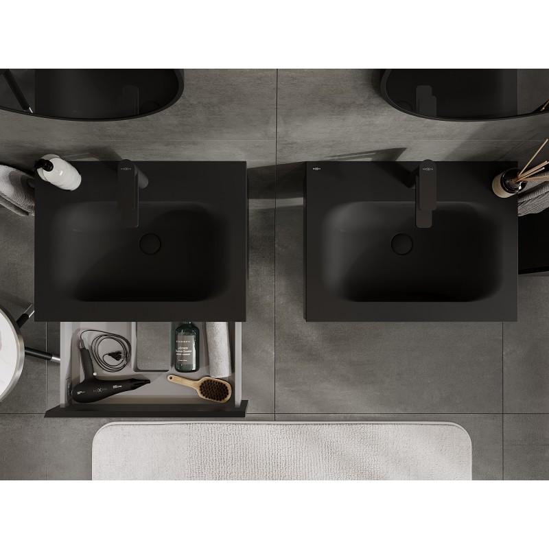 Mexen Orio armadietto da bagno 60 cm con lavabo Vela, 1 cassetto, nero opaco - 91A10-06023-1-BF71-W23M71