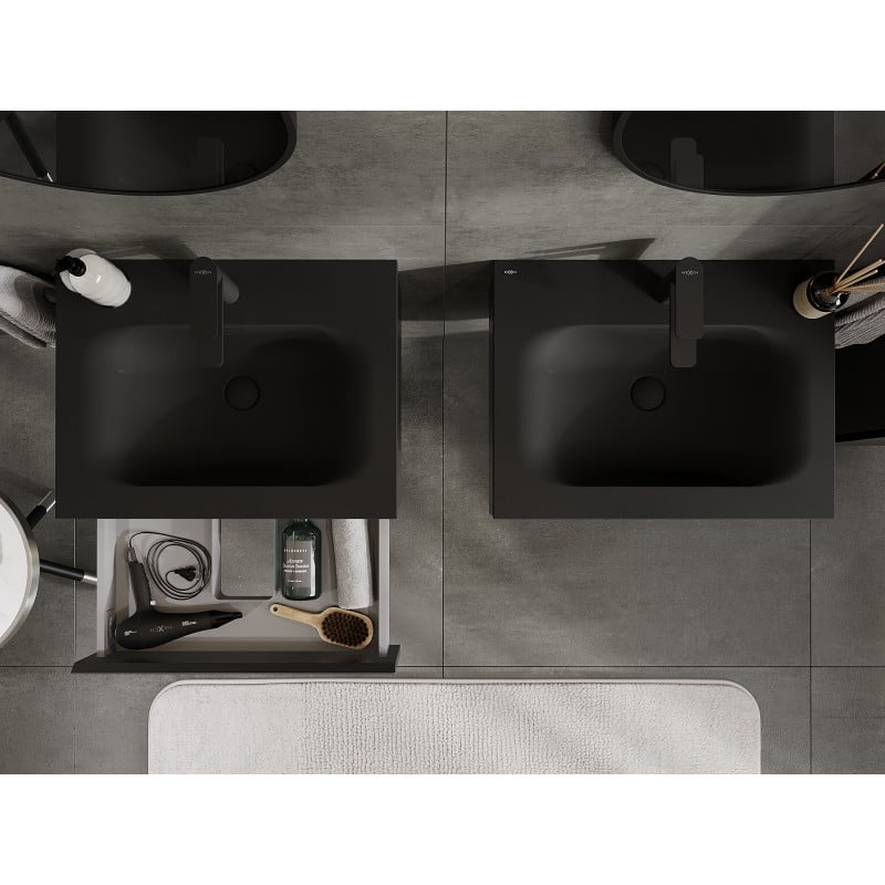 Mexen Orio armário de casa de banho de 60 cm com lavatório Vela, 1 gaveta, preto mate - 91A10-06023-1-BF71-W23M71