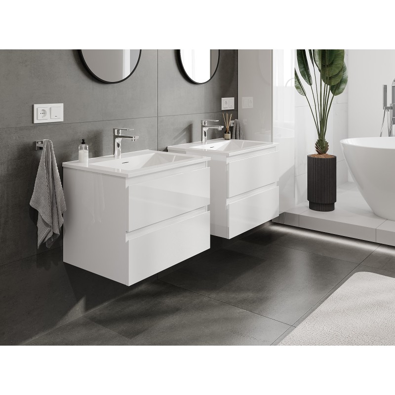 Mexen Orio armoire de salle de bain 60 cm avec lavabo Otis, 2 tiroirs, blanc brillant - 91A10-06047-2-BFF00-W18M00