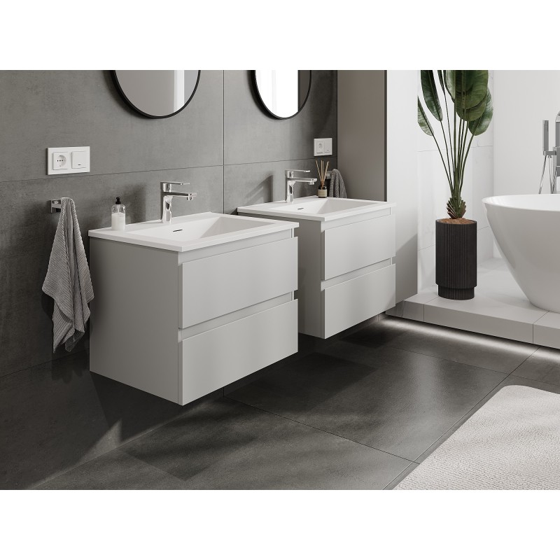 Mexen Orio gabinete de baño 60 cm con lavabo Otis, 2 cajones, gris mate/blanco mate - 91A10-06047-2-BFF62-W18M01
